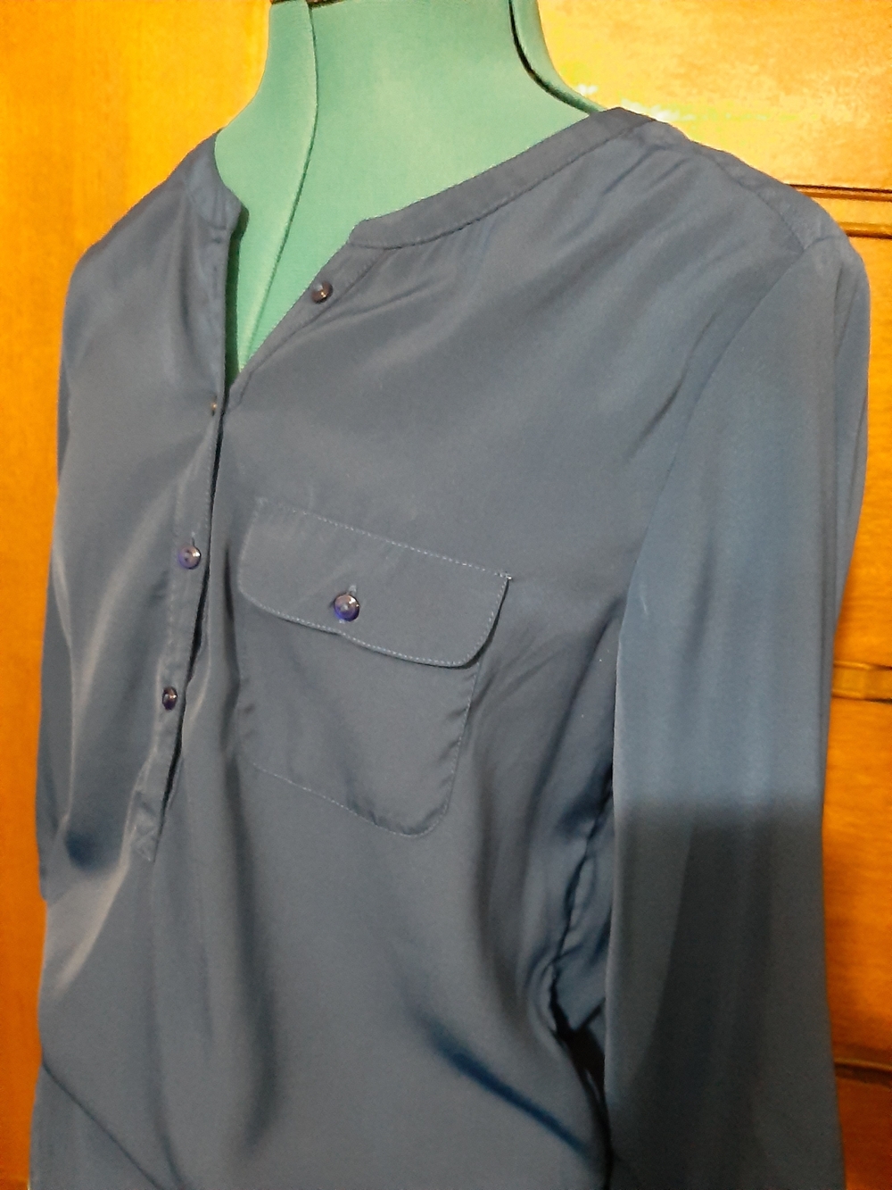 Aerie Navy Button-Front Blouse
